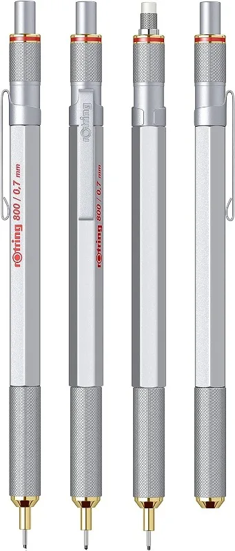 Rotring 800メカニカルペンシル、0.7mm、シルバーメタルバレル