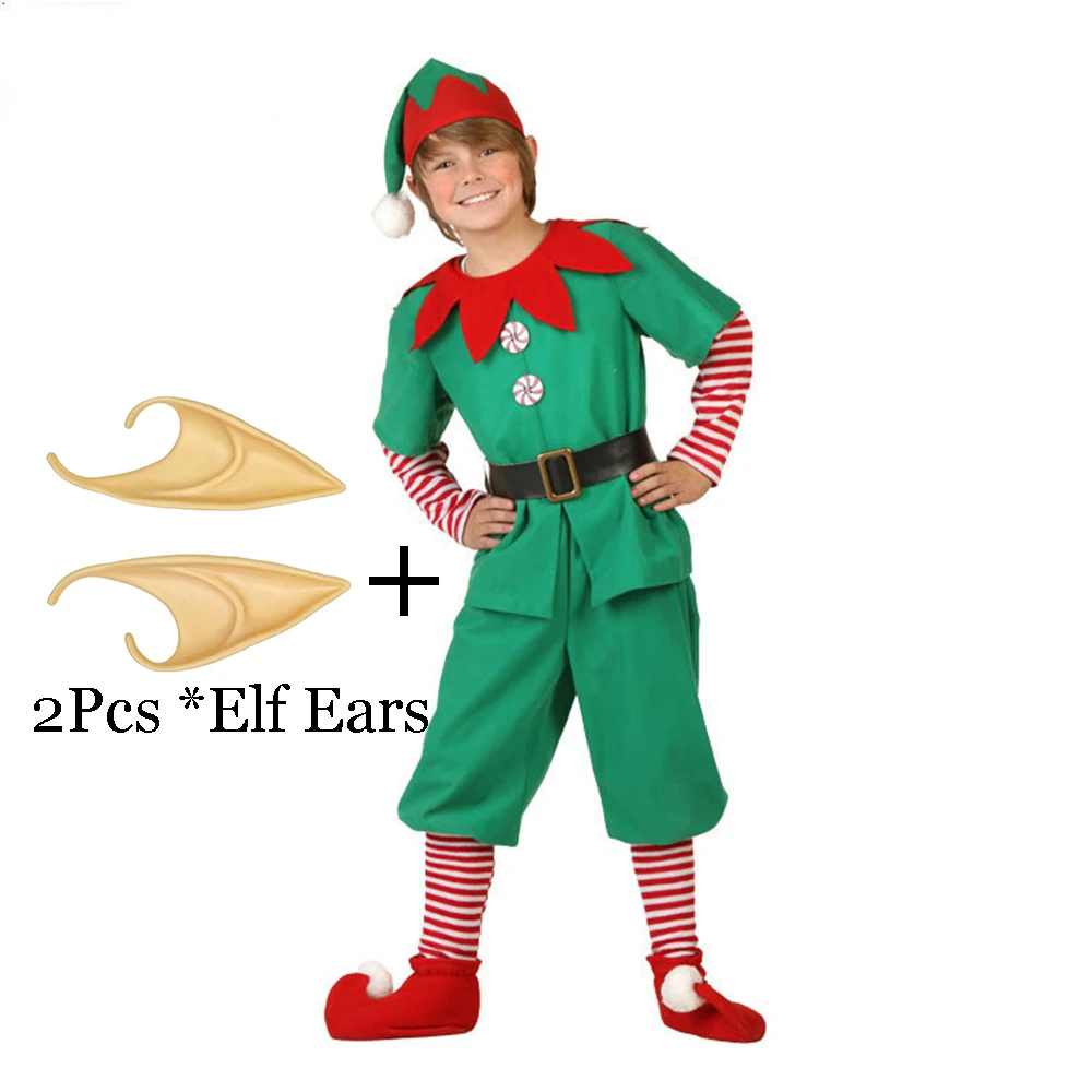 thumbnail image 1 of Disfraz de Papá Noel para Navidad, elfo verde, cosplay, fiesta de carnaval familiar, conjunto de ropa elegante de Año Nuevo para hombres, mujeres, niñas y niños, 1 of 5