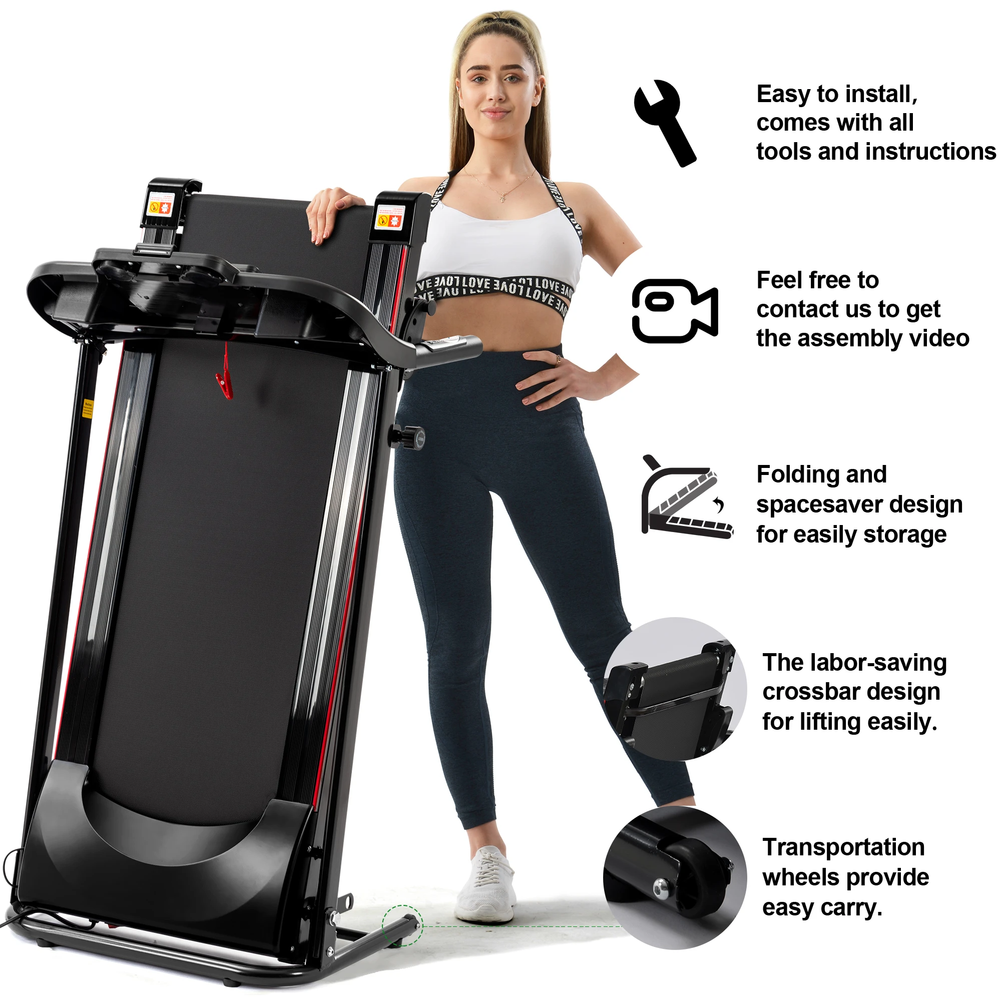 Powerful Folding Treadmill for Home Gym-3-Level Incline, LCD Fitness Tracking, 12 Preset Programs, 265 lbs Capacity