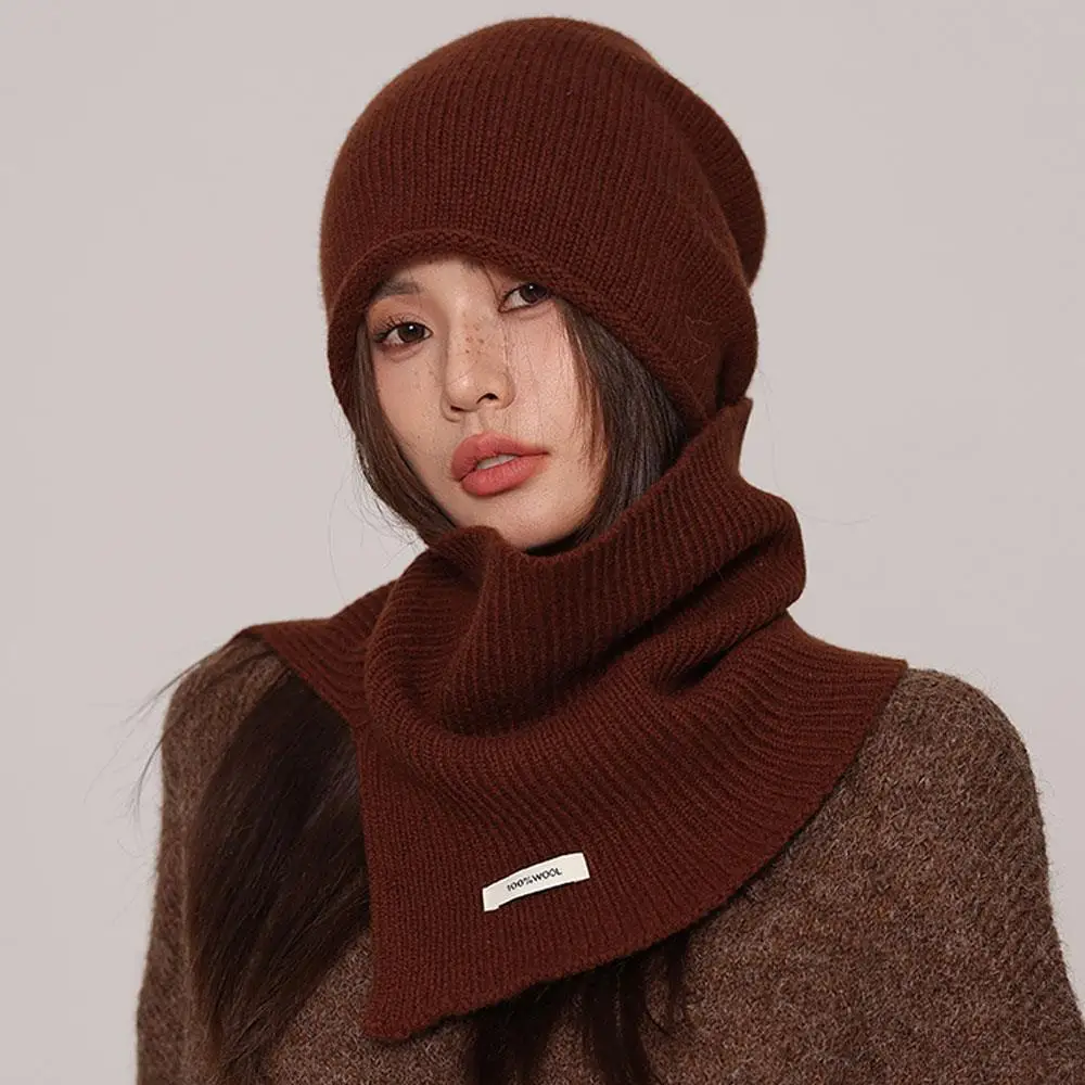 100% Wool Knitted Ring Scarf Hat And Scarf Women Winter Warm Scarves Solid Cap High-End Soft Cashmere Pashmina Collar Neckscarf