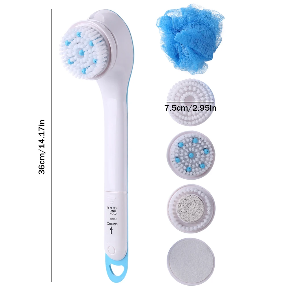 Massager Bath Brush Waterproof Rotating Scrubber Shower Brush Long Handle 5 Heads Skin Care Set cleaning brush