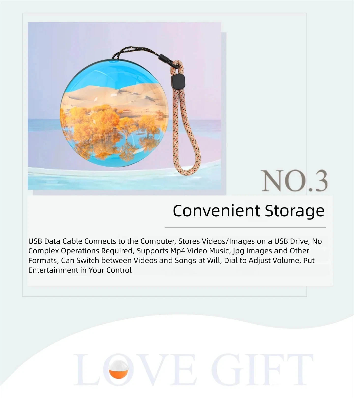 3D Video Memory Orb 4GB Video Player 400mAh Crystal Ball Lamp Resolution 480×480