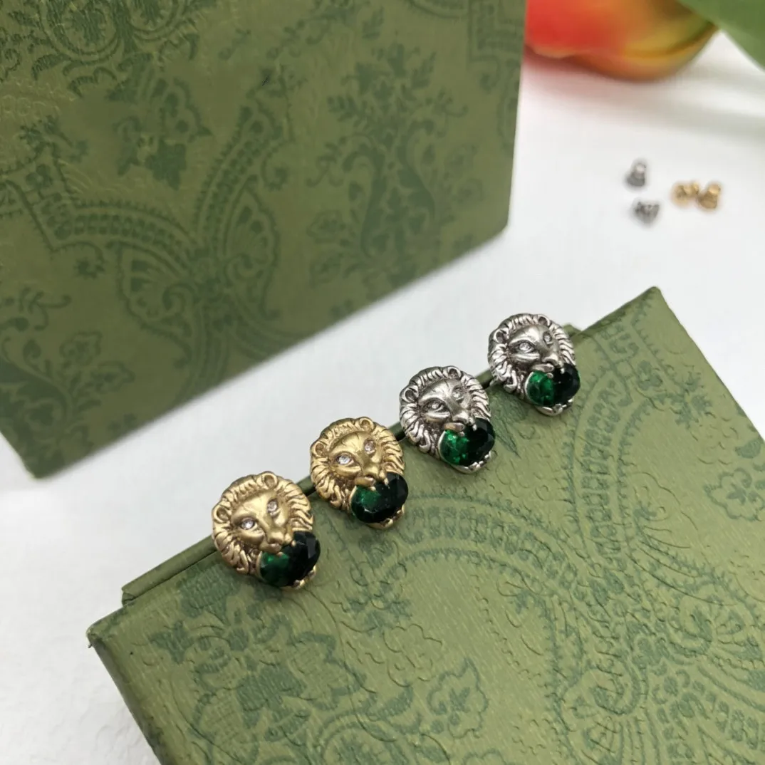

European and American popular lion head imitation gem earrings