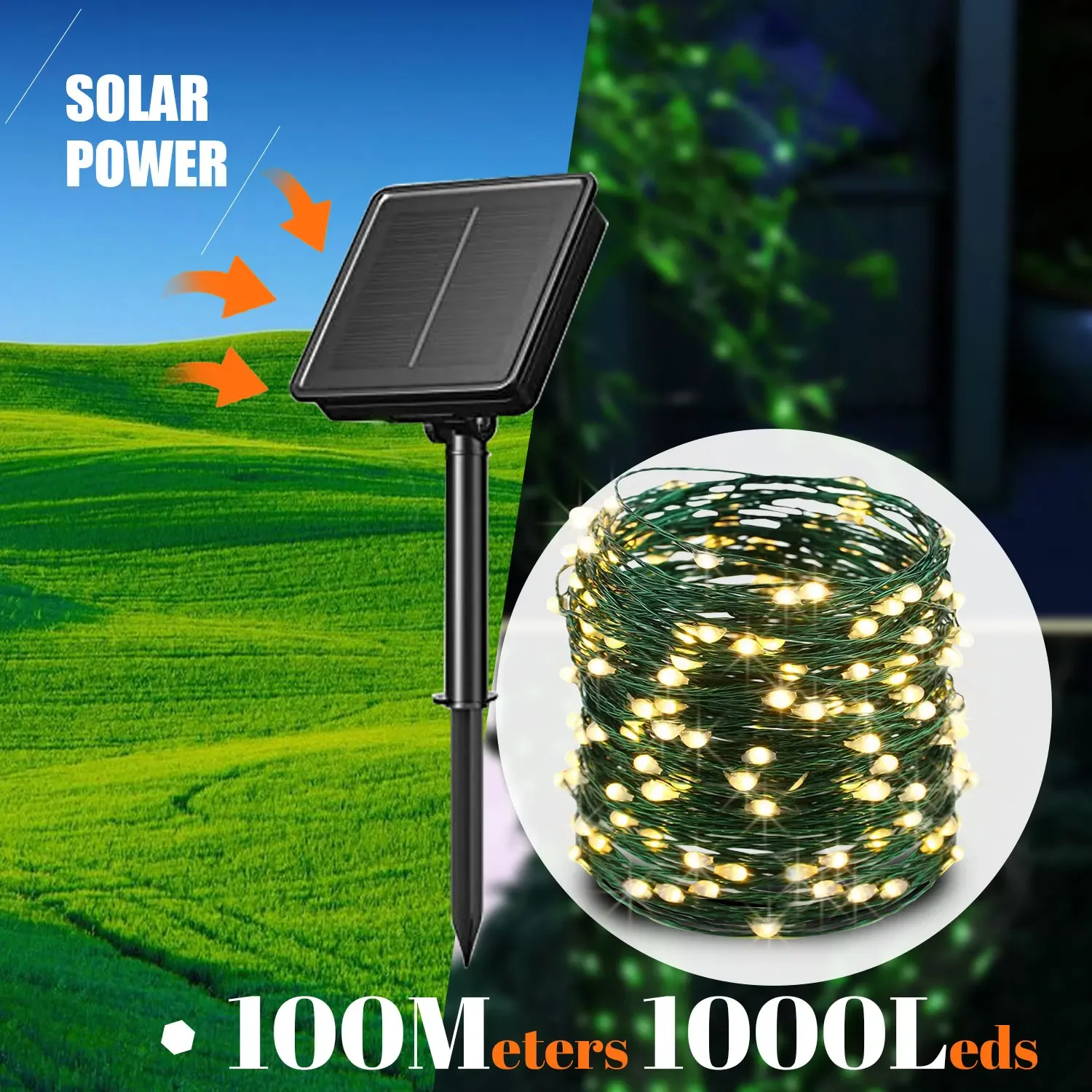 50m/100m Solar Lights Led Fairy Lights Copper Wire String Holiday for Outdoor Garland Christmas Wedding Party Bedroom Decoration