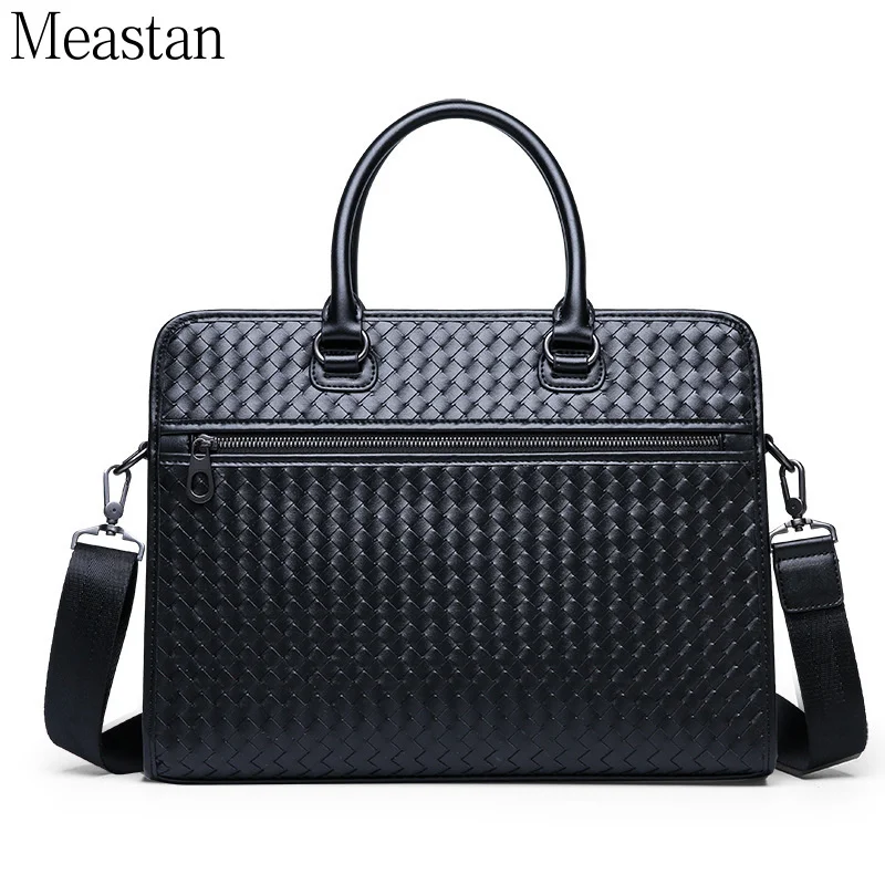

Men's Briefcase Luxury Woven Leather Laptop Bags Men Shoulder Handbag Office Business Travel Bag for Documents Big