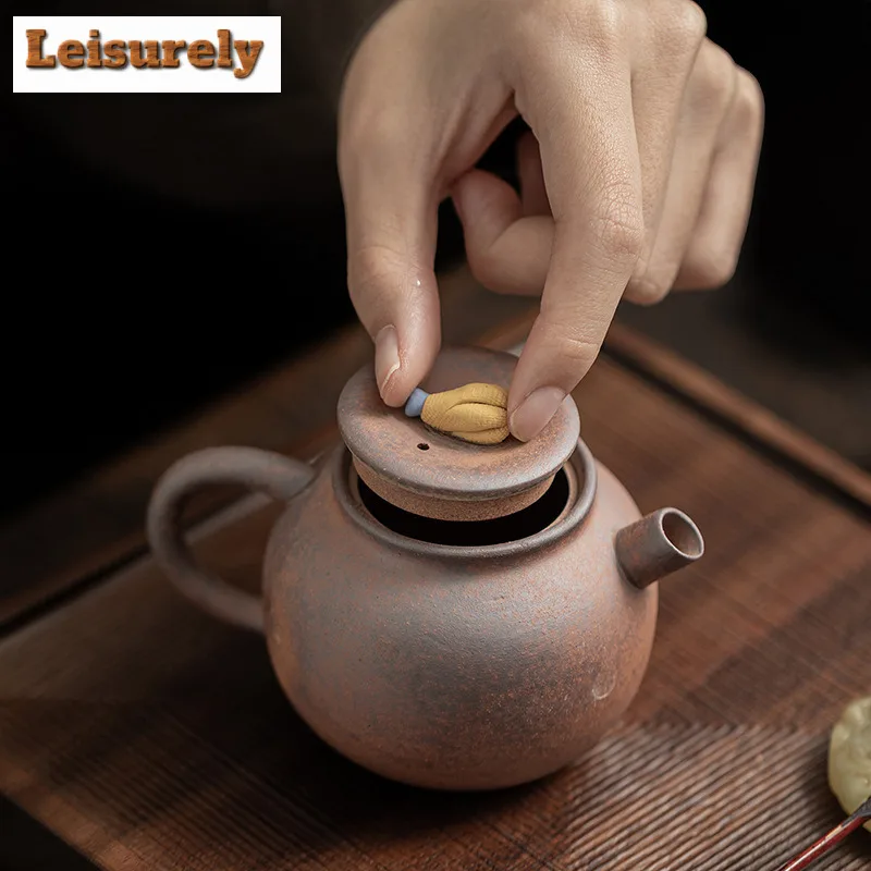 Old Rock Mud Coarse Pottery Teapot Luxury Tea Infuser Pot Tea Making Kettle With Ball Hole Chinese Tea Set Ornaments Collection