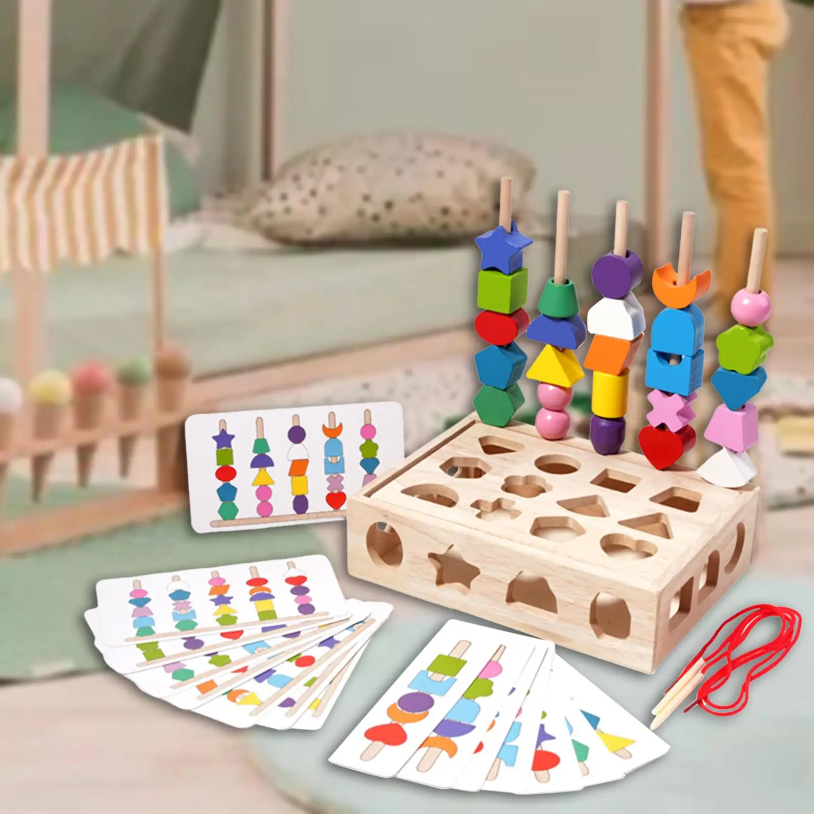

Montessori Wooden Beads Sequencing Toy Set for Kids Boys Girls Birthday Gift