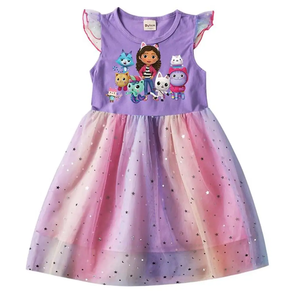 Girls Dresses Gabby's Dollhouse Cosplay Costumes Kids Cartoon Birthday Party Outfits Casual Summer Clothing