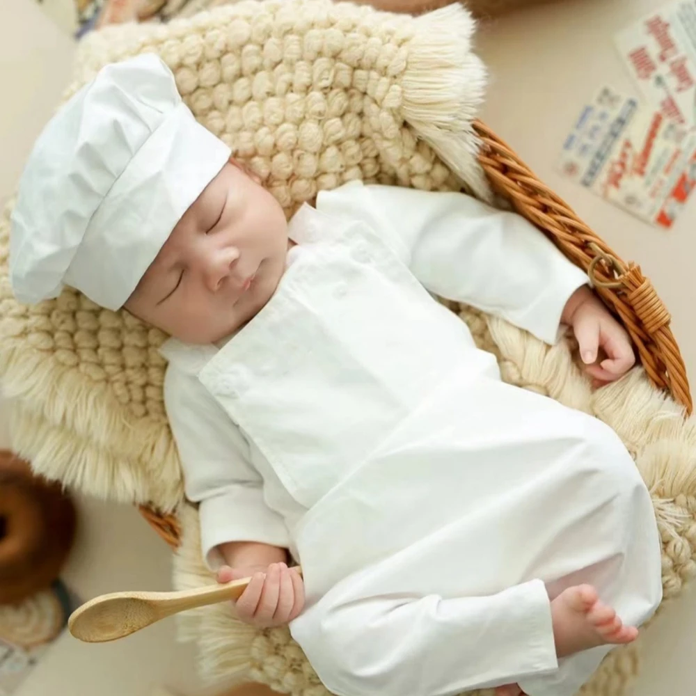  사진 촬영 소품  요리사 의상 세트 작업복과 요리사 모자 블랙 화이트  사진 ..