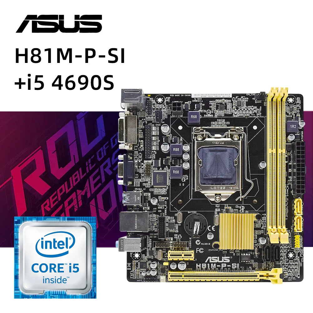 

ASUS H81M-P-SI + I5 4690S cpu LGA 1150 Motherboard kit intel H81 Motherboard DDR3 16GB PCI-E 2.0 SATA III VGA USB3.0 Micro ATX