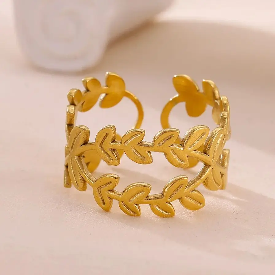 Leaf Rings Stainless Steel Geometric Adjustable for Women Wedding Jewelry Gift