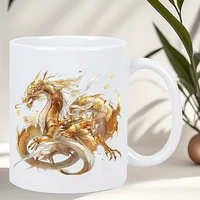 Dragon Coffee Mug - Elegant White Exterior with Golden Dragon Design, Insulated Ceramic Cup for Hot & Cold Beverages, Birthday/C 4