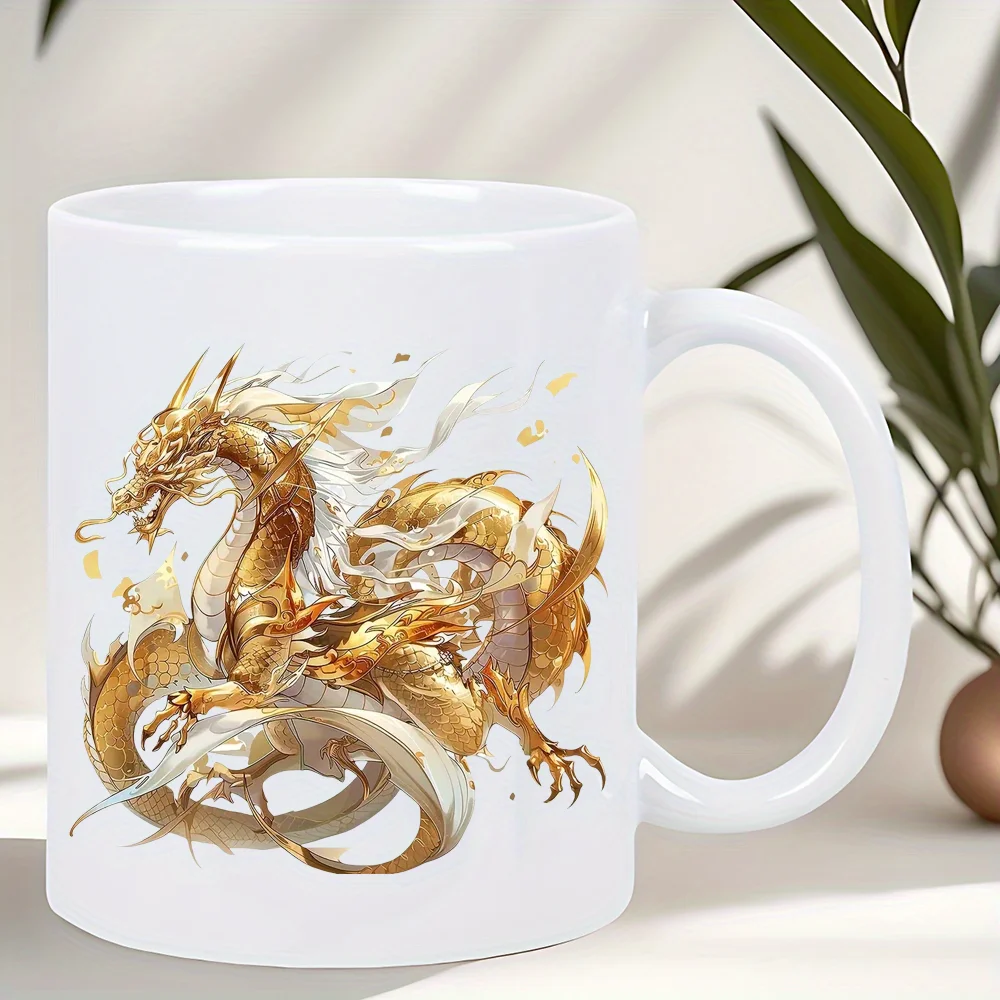 Dragon Coffee Mug – White Ceramic with Gold Dragon Design 4