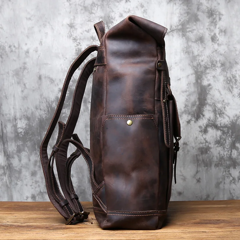 NZPJ Vintage Genuine Leather Men's Backpack Crazy Horse Leather Computer Bag Natural Top layer Cowhide Backpack Travel Bag 4