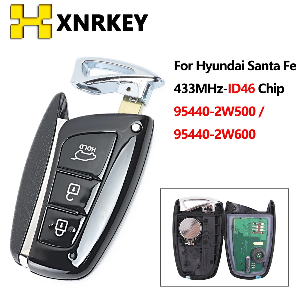 XNRKEY Smart Remote Car Key Fob 433Mhz ID46 Chip for Hyundai Santa Fe 2012 2013 2014 2015 5440 2W500 / 95440 2W600 Key Shell cadillac srx cts xts dts 2010 2015 smart proximity remote key ask 315 433mhz id46 chip fcc nbg009768t p n 22865375