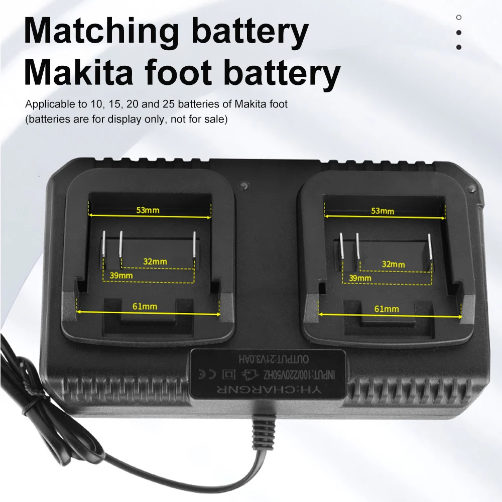 Two-seater Lithium-ion Battery Charger Replacement for Makita BL1415 BL1815 BL1830 BL1850 Electric Drill Grinder Power Tool