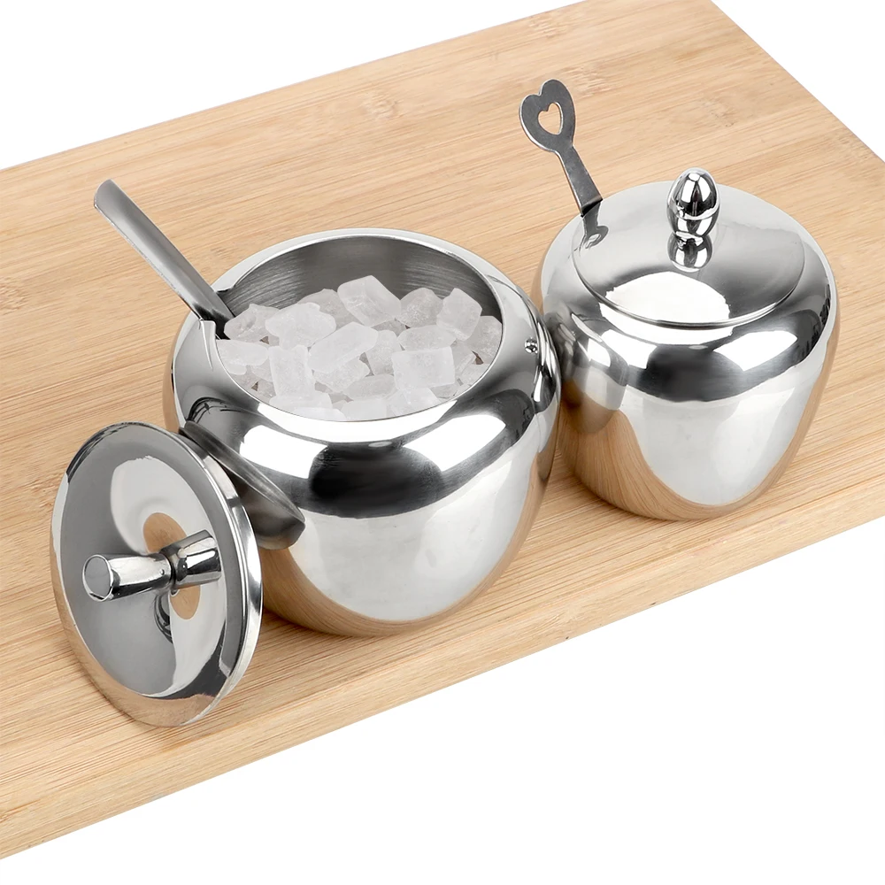 Apple Sugar Bowl With Lid and Spoon Condiment Pot Seasoning Jar Spice Container Stainless Steel Tableware spice container,ceramic condiment pot