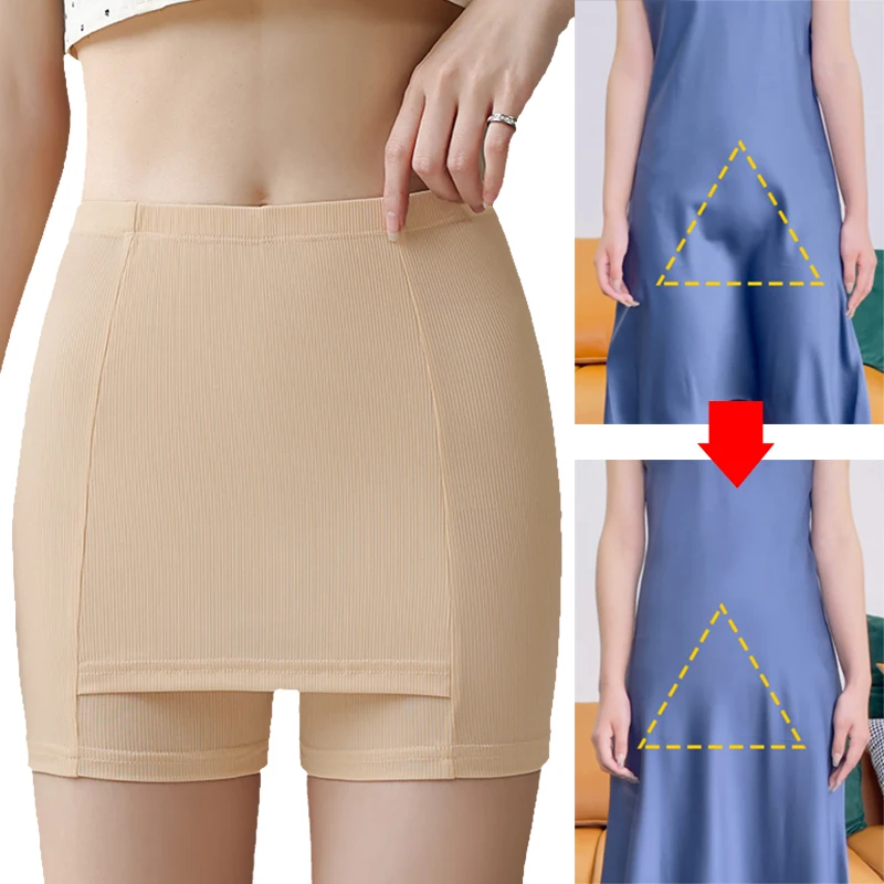Ice Silk High Waist Safety Pants Boxer Women Thin Sliming Fit Woman Summer Shorts Double Layer Seamless Anti-glare Skirt Shorts safety shorts safety pants women shorts underwear