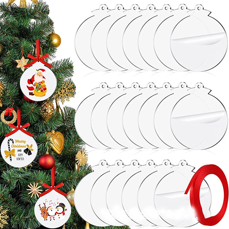

24 Pcs Acrylic Blank Plate New Clear Blank Pendant DIY Rotten Decoration Pendant Christmas Home Holiday Party Decoration