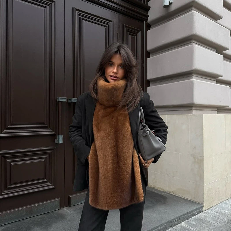 Elegant Women's Faux Fur High Neck Waistcoat - Fluffy Sleeveless Fashion Vest
