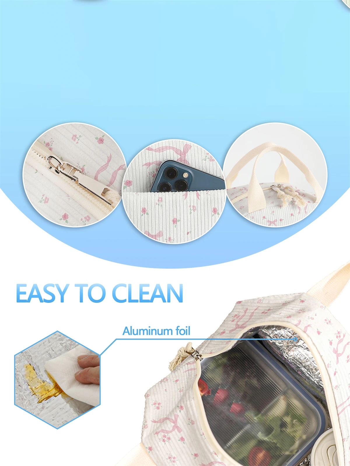 1pc- insulated lunch box bag thickened student portable lunch bag