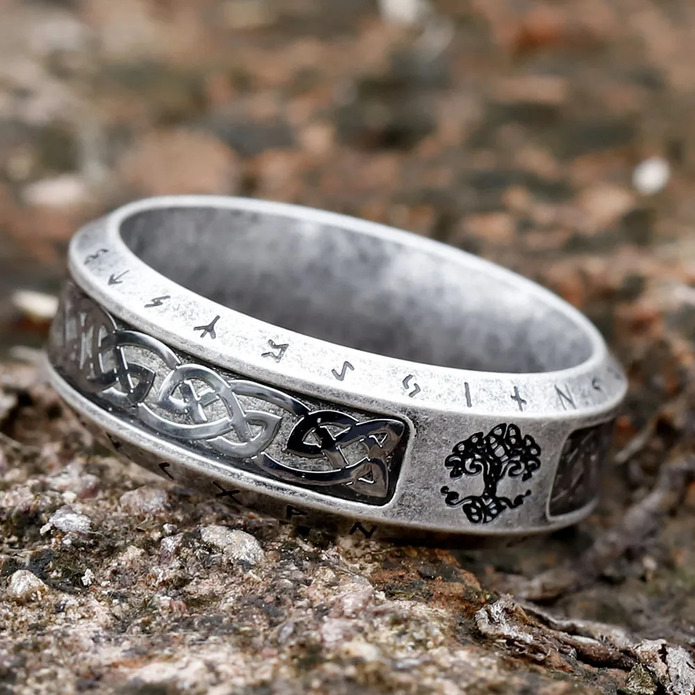 Nordic Viking Letter Fashion Simple stainles steel rune Ring European and American Vintage Tree of Life Rings for gift