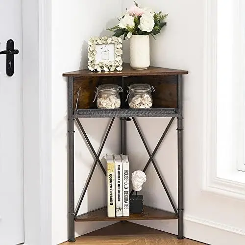 

Cabinet/Table, 3-Tier Shelves with Protection Door, Metal Frame Storage Shelf Organizer for Small Space, Living Room, Kitchen, B