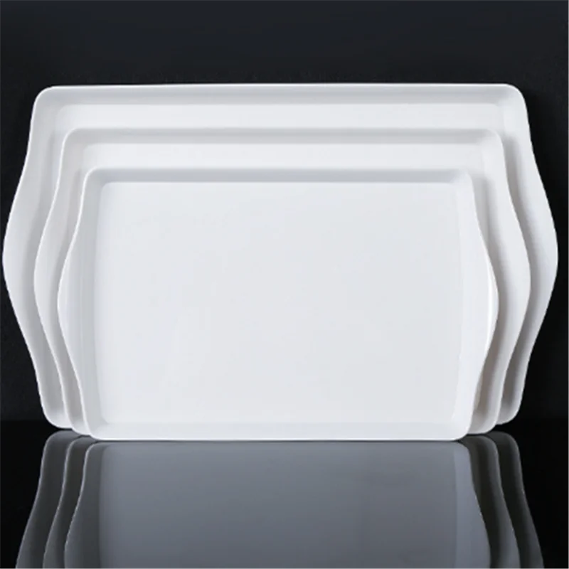 Flat Melamine Kitchen Storage Trays Pastry Bread Restaurant Plates Large White Menu Dishes Plastic for Dinner Persentation 6