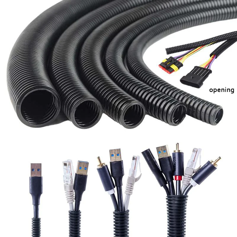 Corrugated Pipe 1/3/6M 7mm-28mm Car Cable Heat Resistant Insulation Tube Harness Motor Electrical Wire Protection