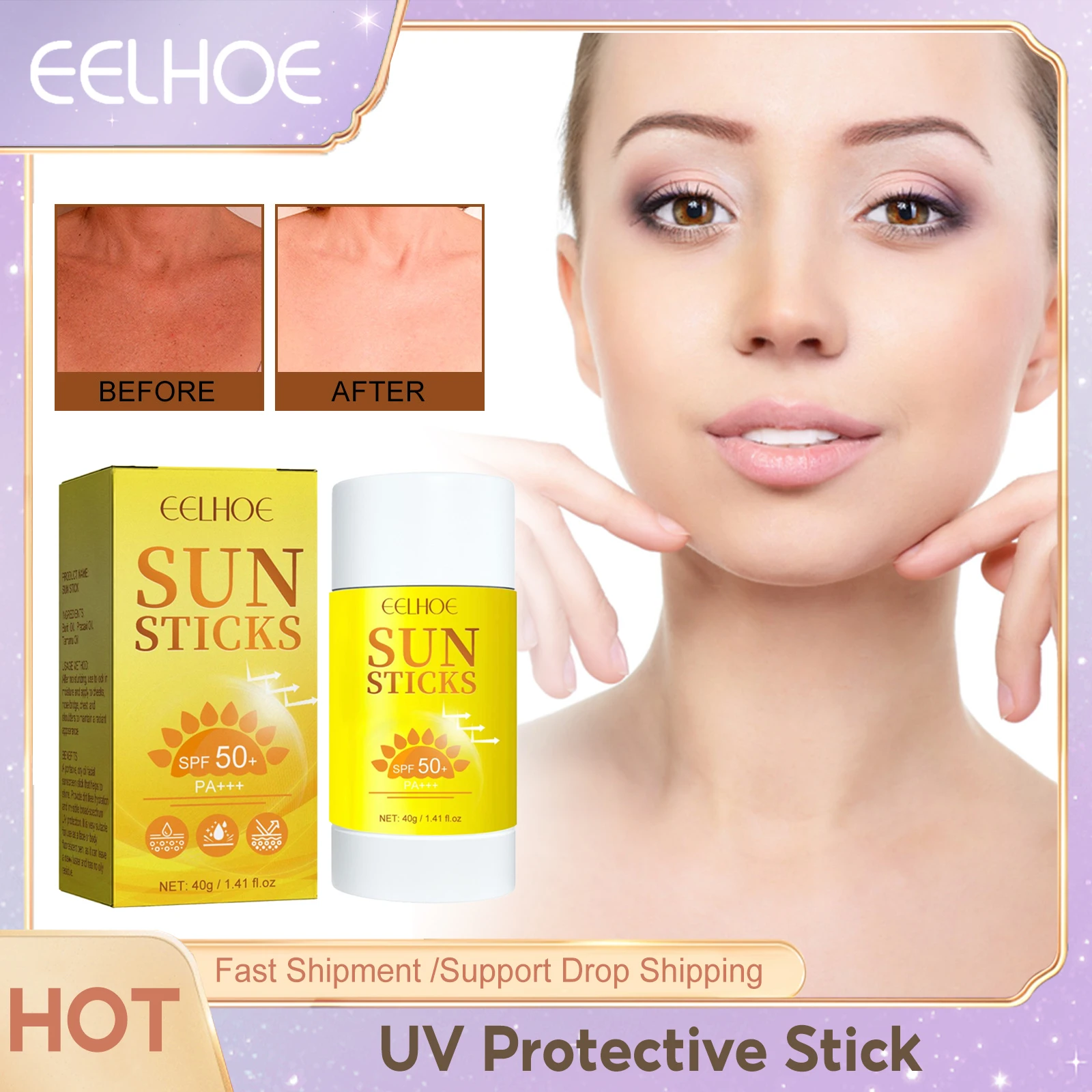 

Sunscreen Stick UV Protective Refreshing Relieve Redness Dry Moisturizing Oil Control Sunblock Waterproof Long Lasting Sun Cream