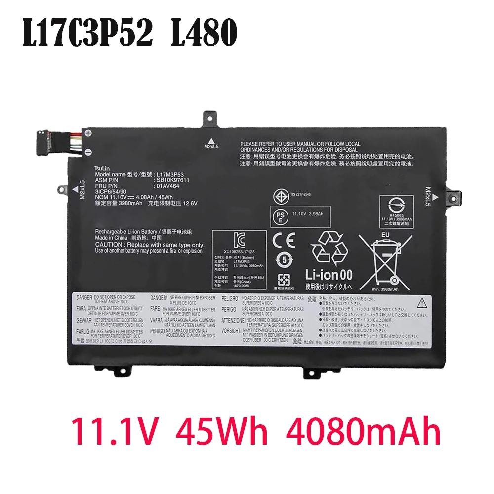 

L17C3P52 Battery Replacement for Lenovo ThinkPad L480 L490 L580 L590 L14 L15 L14 Gen 2 L15 Gen 2 Series L17M3P53 L17L3P52