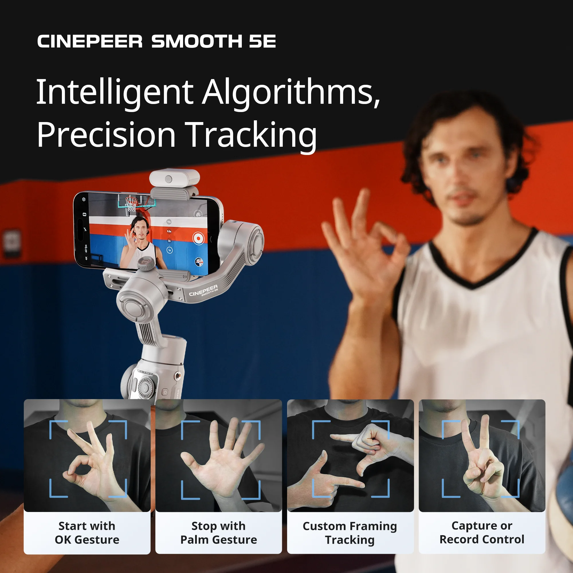 SMOOTH 5E 3-Axis Phone Gimbal: Portable Stabilizer for iPhone 15 Pro/Huawei Hand