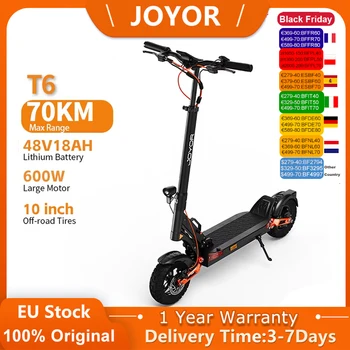 Monopattino Elettrico JOYOR T6 con Motore 600W, Batteria 48V18Ah, Luci di Direzione, Pneumatici Fuoristrada da 10 Pollici, Pieghevole per Città, per Adulti