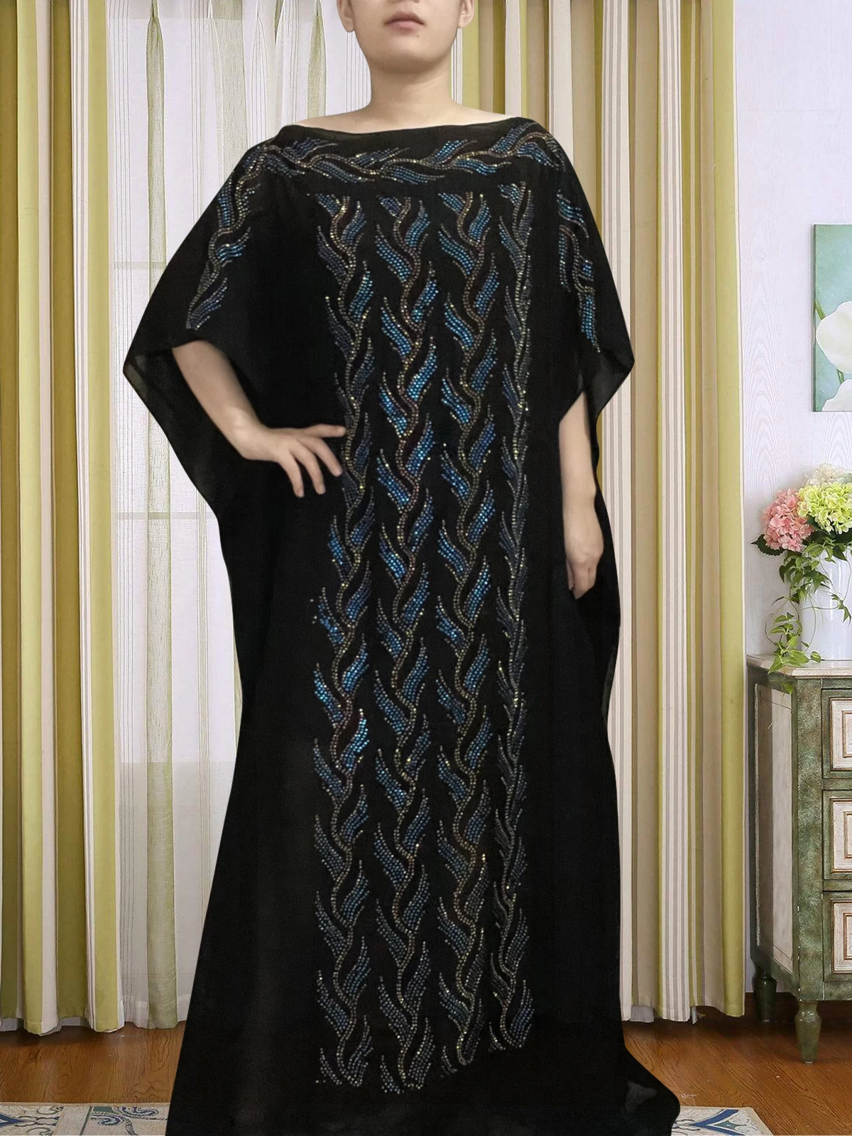 Muslim Abayas For Women Dubai Turkey Islam Djellaba Abayas 2022 Black Set Auger Long Loose Dresses Round Neck African With Hijab
