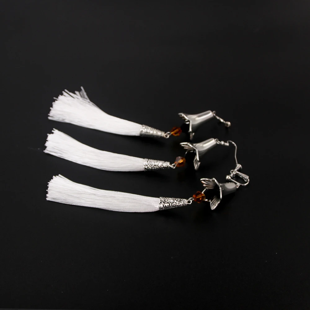 Anime Genshin Impact Earrings Zhongli Long Tassel Ear Clips Tartaglia Eardrop For Women Men 1:1 Cosplay Jewelry Props