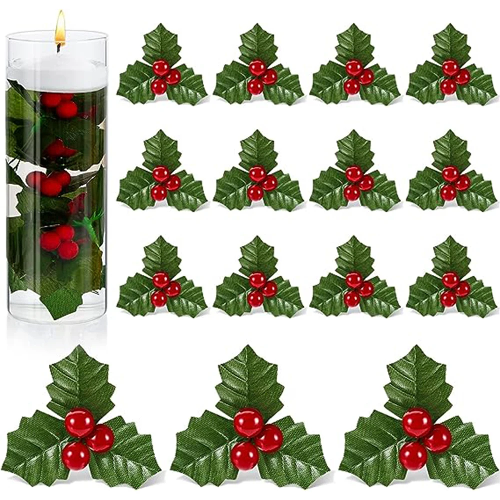 

30pcs Christmas Holly Berries Faux Berry Xmas Vase Fillers Floating Flower Wreath Arrangement Fillers Party Candle Decoration