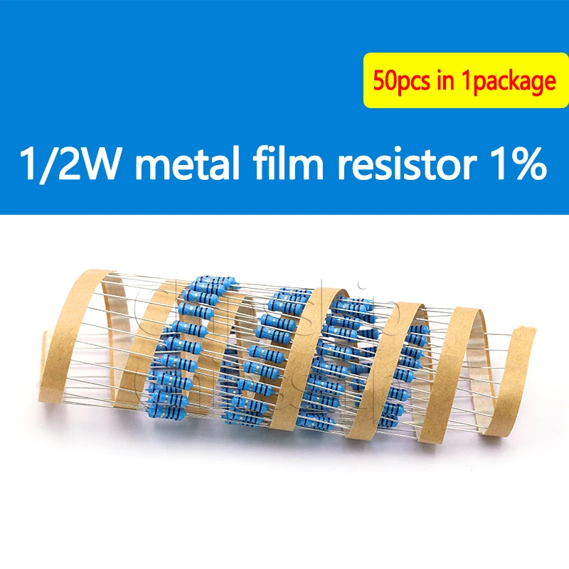 Metal Film Resistor 1/2W 1% Five-color Ring Resistor 10ohm A Resistance Value (50 PCS)