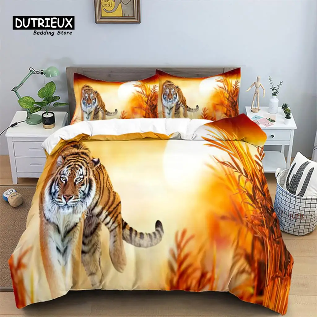 

Tiger Duvet Cover Set Queen Size African Animal Bedding Set Tropical Wild Animal Leopard Comforter Cover For Kids Adults Decor