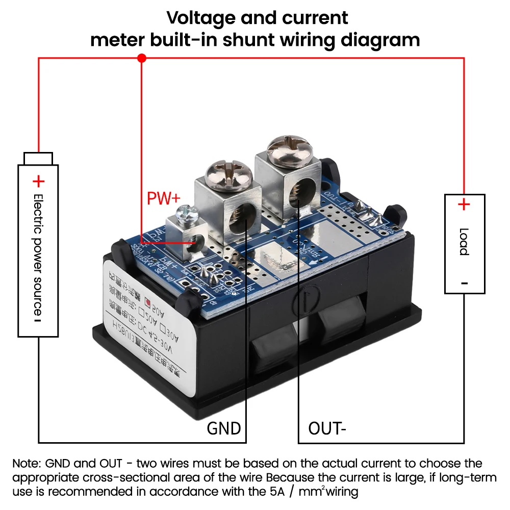 DC4.5-30V 30A 50A 미니 디지털 전압 Ammeter 3 비트 0.28 듀얼 LED 전압 전류 미터 볼트 검출기 테스터 내장 션트