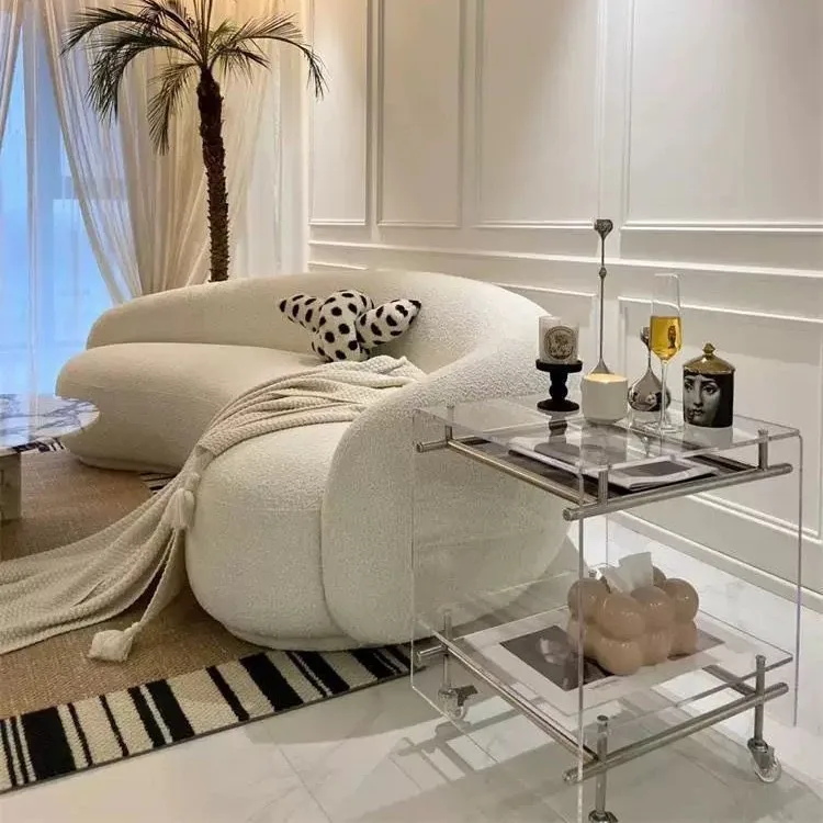 Transparent acrylic trolley ins wind coffee table living room Internet celebrity storage mobile bedside table Stainless steel