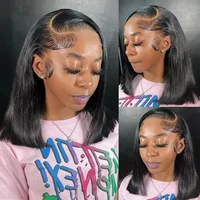 13x4 os droit court Bob dentelle avant perruques de cheveux humains 4x4 dentelle frontale perruque brésilienne 100% cheveux humains 200 densité 12 14 16 pouces 4