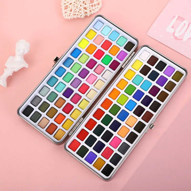 Solid Watercolor Paint Set Metal Box Watercolor Paper Supplies Pigment 50/72/90/100 For Beginner Drawing