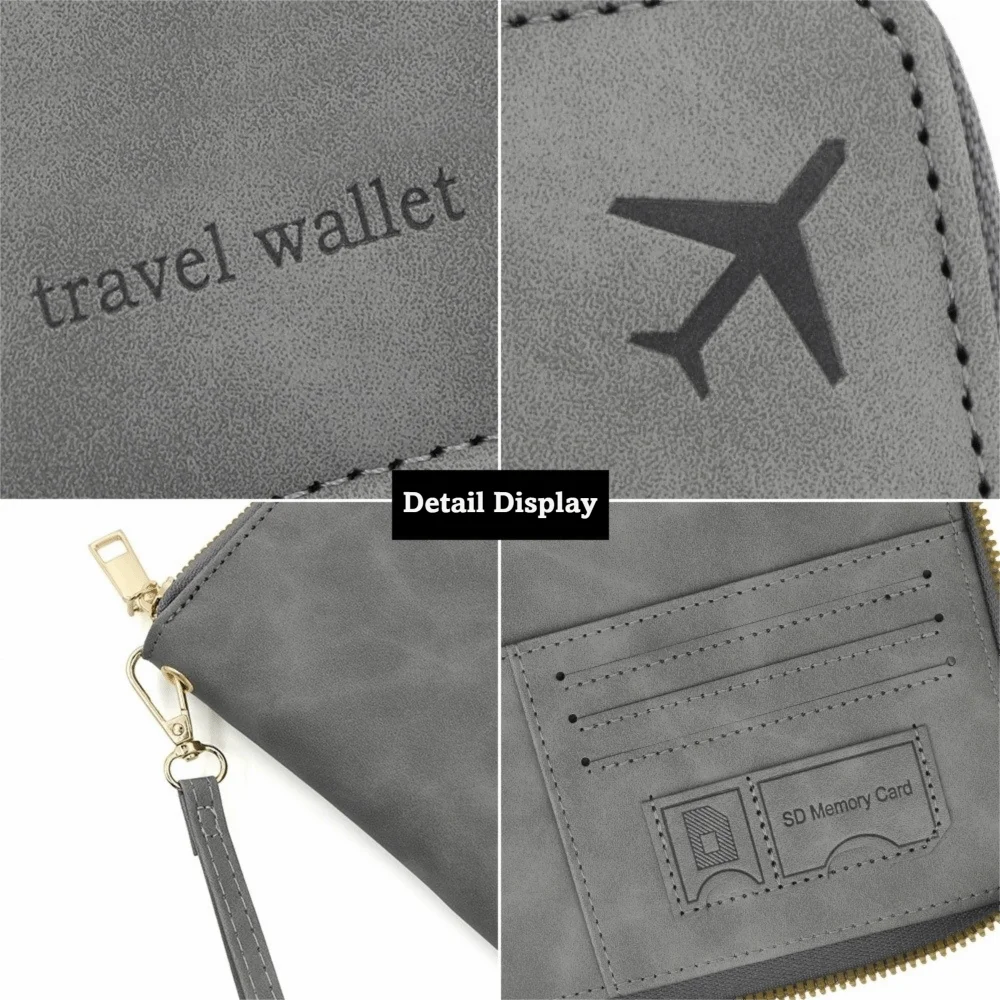 Versatile PU Leather RFID Passport Wallet with Secure Zipper Closure