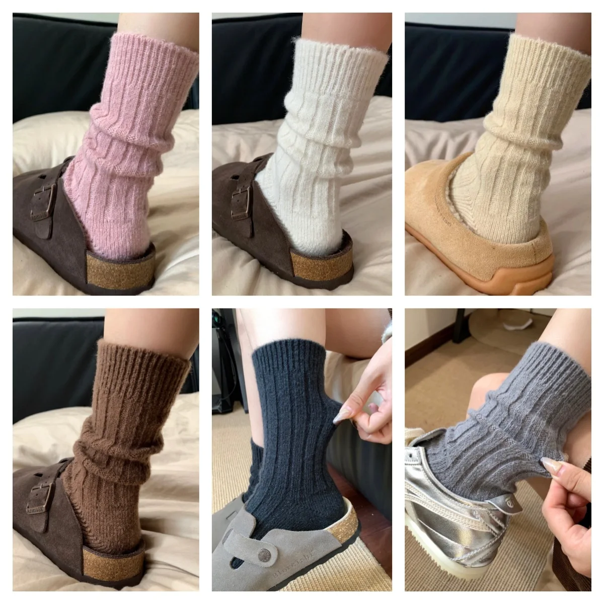 Women Socks Winter Cashmere Wool Casual Japanese Fashion Solid Color Thicker Long Thermal Warm Crew