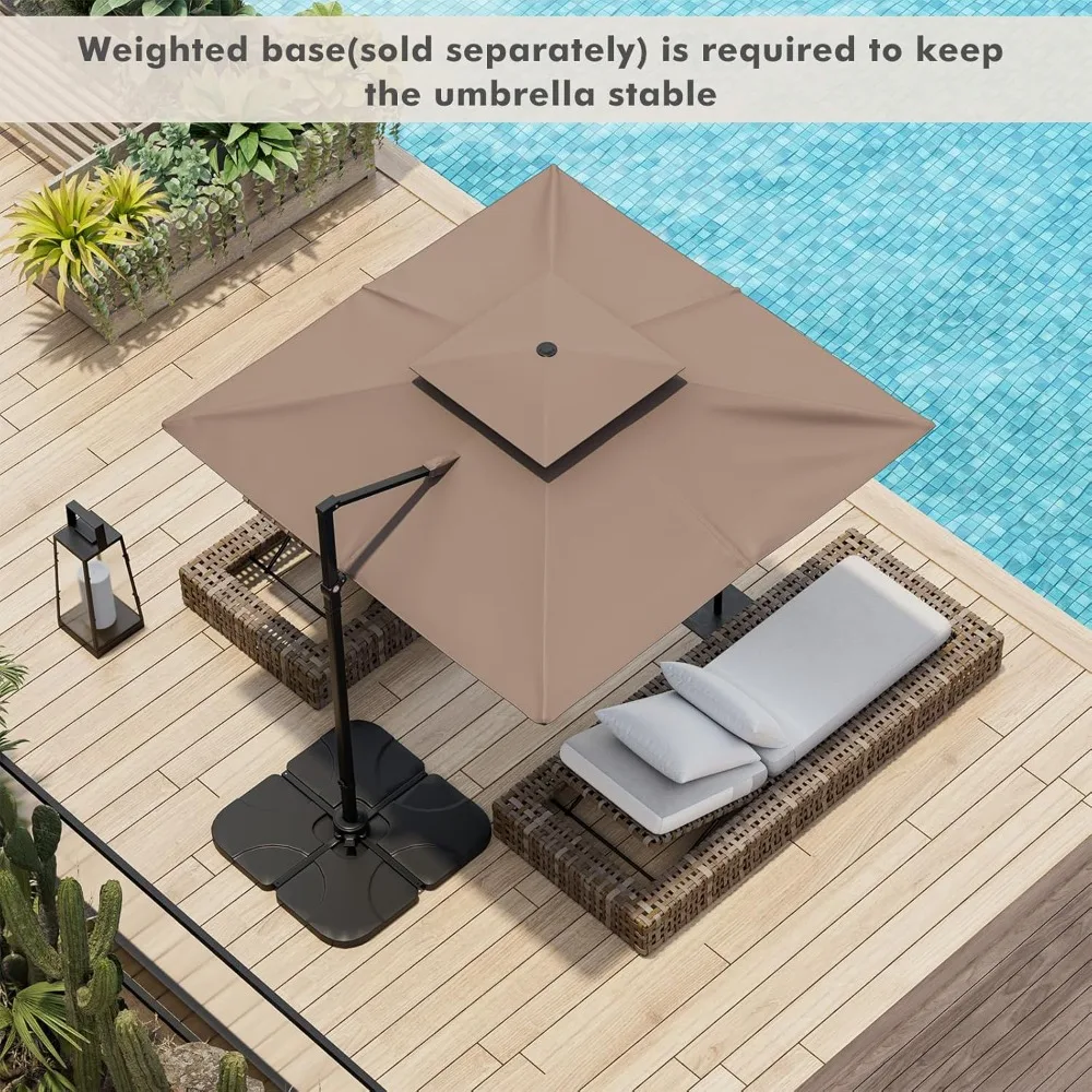 Cantilever Patio Umbrella, Outdoor Square Offset Umbrella with 360° Rotation, Double Top Heavy Duty Patio Hangin 3