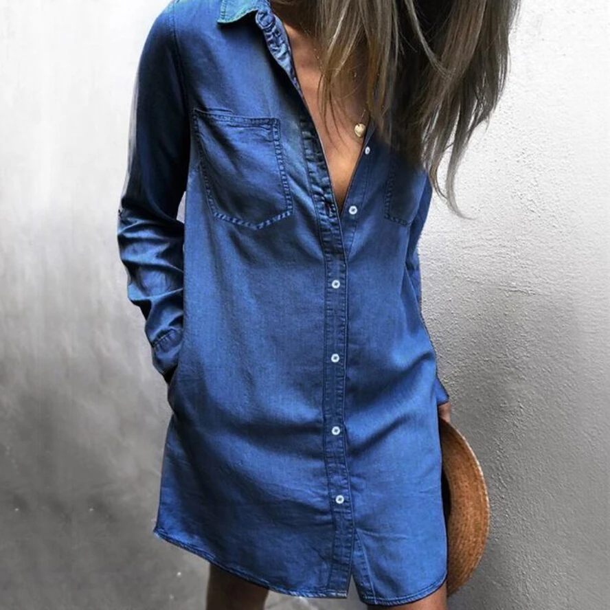 DEARCASE Above Knee Tunic Dress Women's Long Sleeve T-Shirt Dress - Loose  Fit Casual Swing Dress, V-Neck, Rayon Spandex, Acid Blue Long Sleeve Loose  Fit Casual Dress