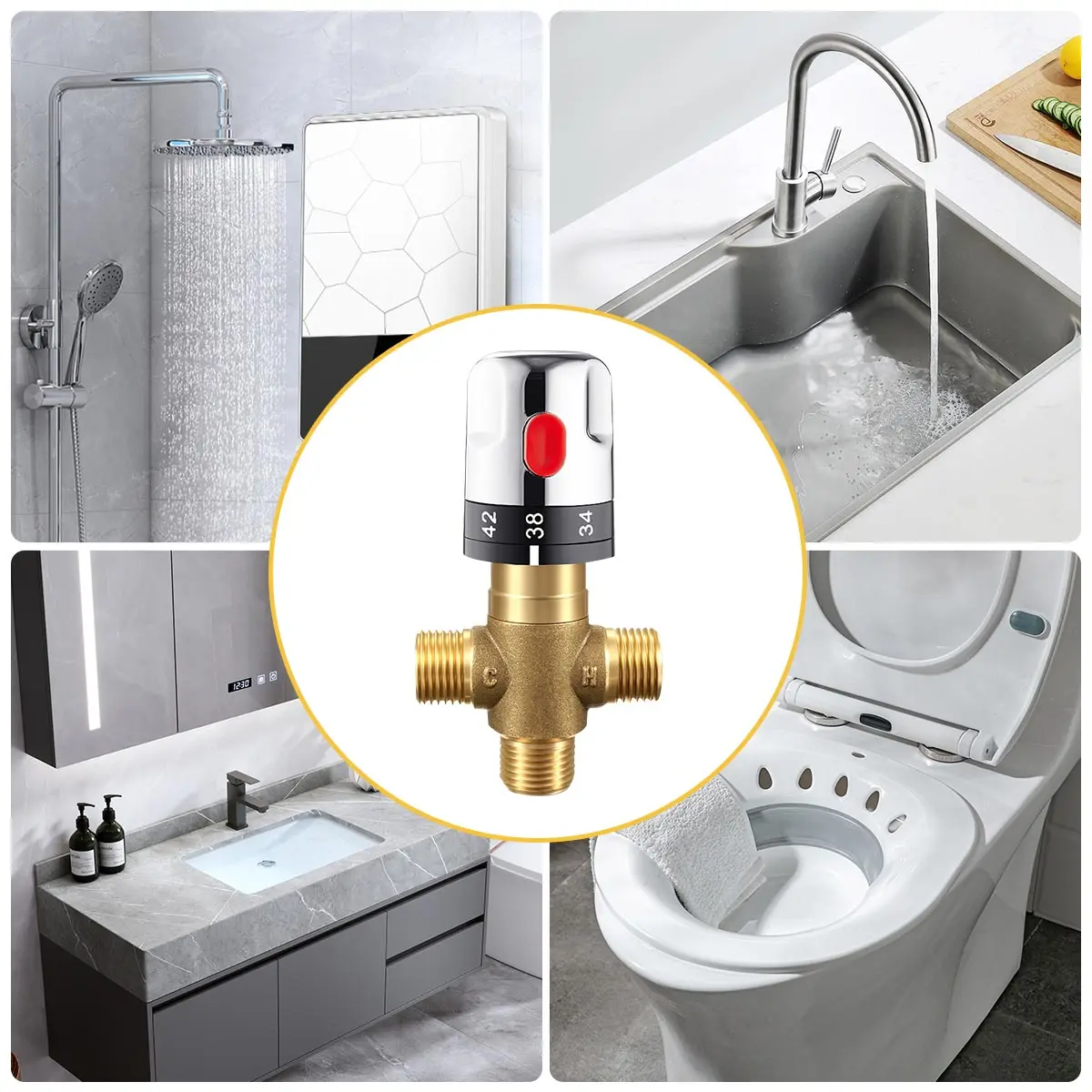 BVSOIVIA Bathroom Shower Faucet Brass Thermostatic Mixer Valve Static Pipe Thermostat Faucets Water Temperature Control Bidet RU