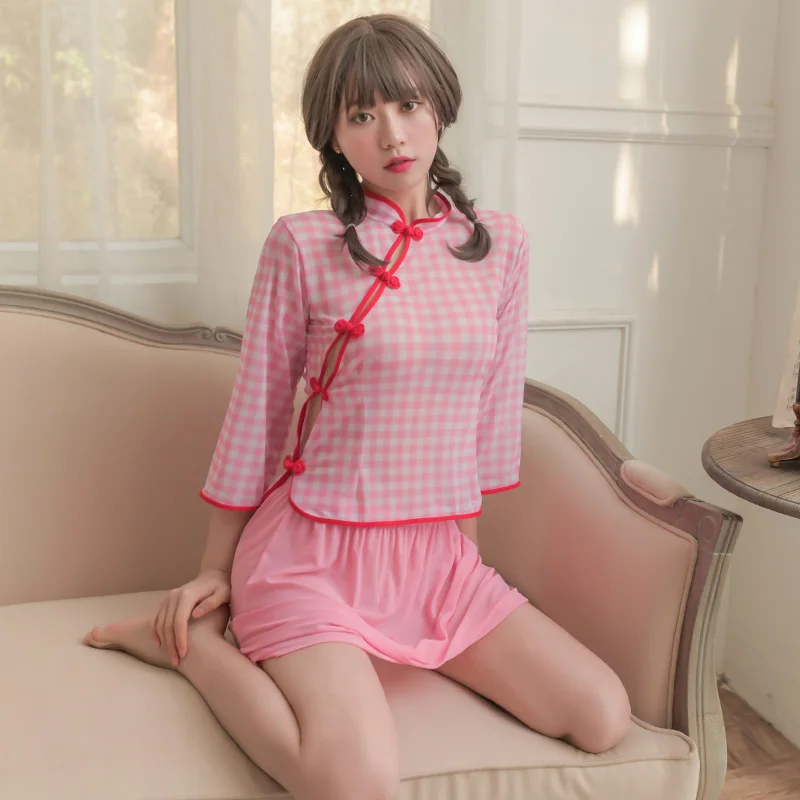 

Chinese Style Sexy Role Play Schoolgirl Costume Women Seductive Lingerie Plaid Cheongsam Dress Roleplay Erotic Cosplay Outfit