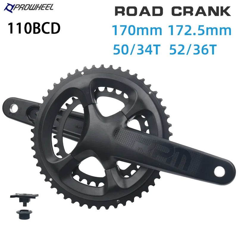 

PROWHEEL Road Bike Crankset 110BCD Intergrated crank 50-34T/52-36T 170/172.5mm Hollow Double Chainrings For SHIMANO R7000