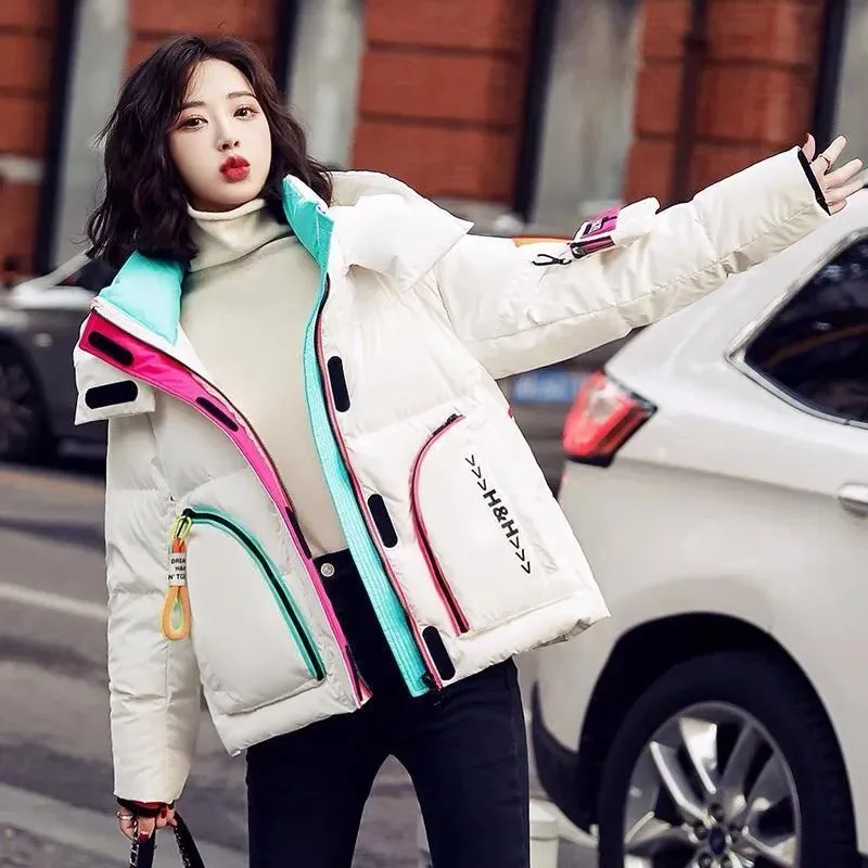 2023 New Women Down Jacket Winter Coat Female Short Glossy Parkas Loose Thick Warm Outwear Hooded Commuting Versatile Overcoat